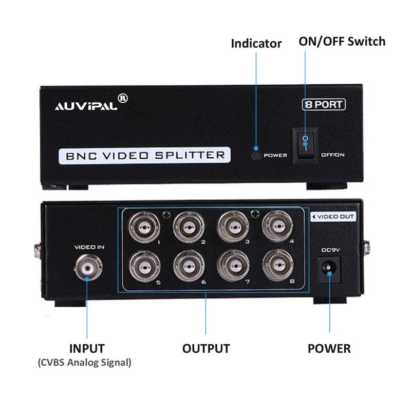 AuviPal 8-Port (1 Input 8 Output) BNC Video Splitter Box 1080P Coaxial Distributor Amplifier for Video Monitoring System CCTV Security Camera - Image 4